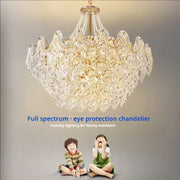 Elegant gold-toned decorbites french chandelier pearl pendant light with rose-shaped crystals and delicate beads for bedroom decor