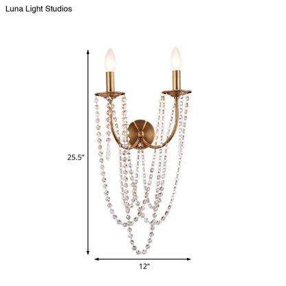 DecorBites™ French Country 2-Head Metallic Open Bulb Wall Mount Lamp with Clear Crystal Bead - Brushed Brass