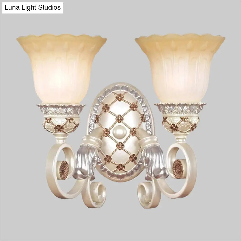 DecorBites™ French Country Blossom Wall Sconce - Opaline Glass Lighting with Swirl Arm in Gold