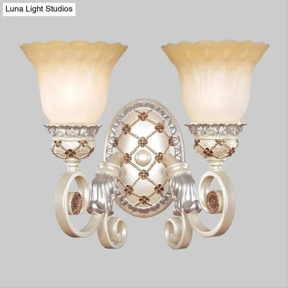 DecorBites™ French Country Blossom Wall Sconce - Opaline Glass Lighting with Swirl Arm in Gold