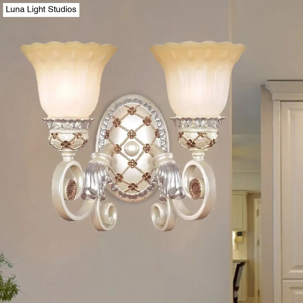 DecorBites™ French Country Blossom Wall Sconce - Opaline Glass Lighting with Swirl Arm in Gold
