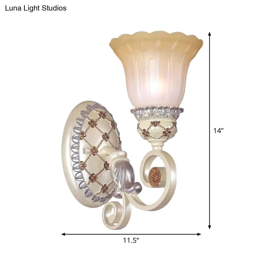 DecorBites™ French Country Blossom Wall Sconce - Opaline Glass Lighting with Swirl Arm in Gold