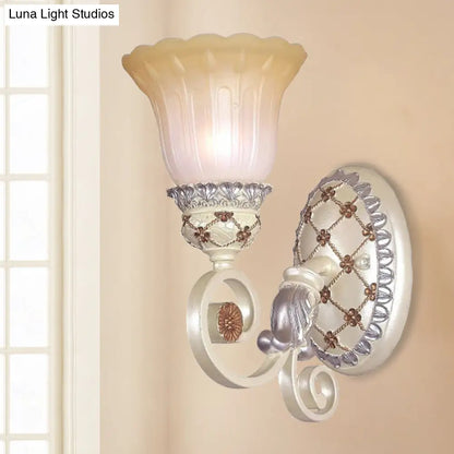 DecorBites™ French Country Blossom Wall Sconce - Opaline Glass Lighting with Swirl Arm in Gold