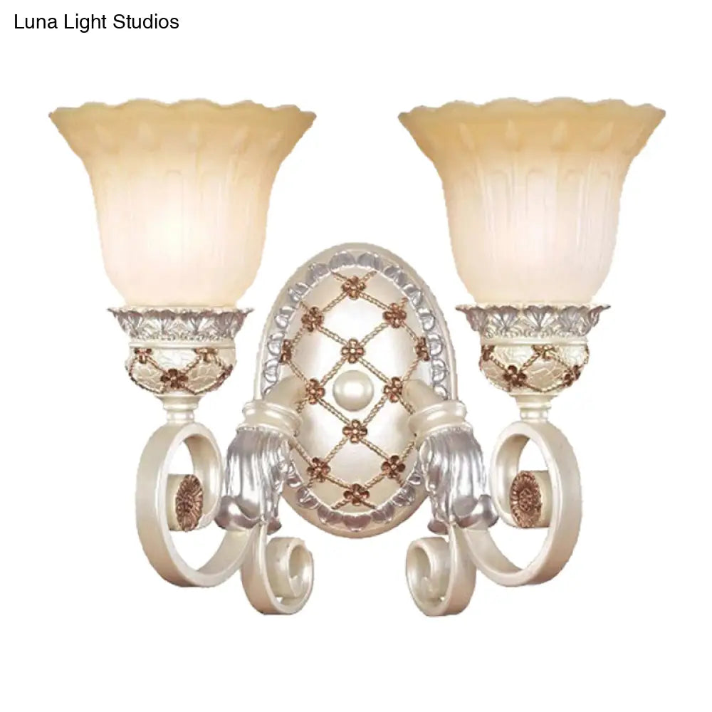 DecorBites™ French Country Blossom Wall Sconce - Opaline Glass Lighting with Swirl Arm in Gold