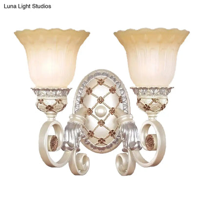 DecorBites™ French Country Blossom Wall Sconce - Opaline Glass Lighting with Swirl Arm in Gold