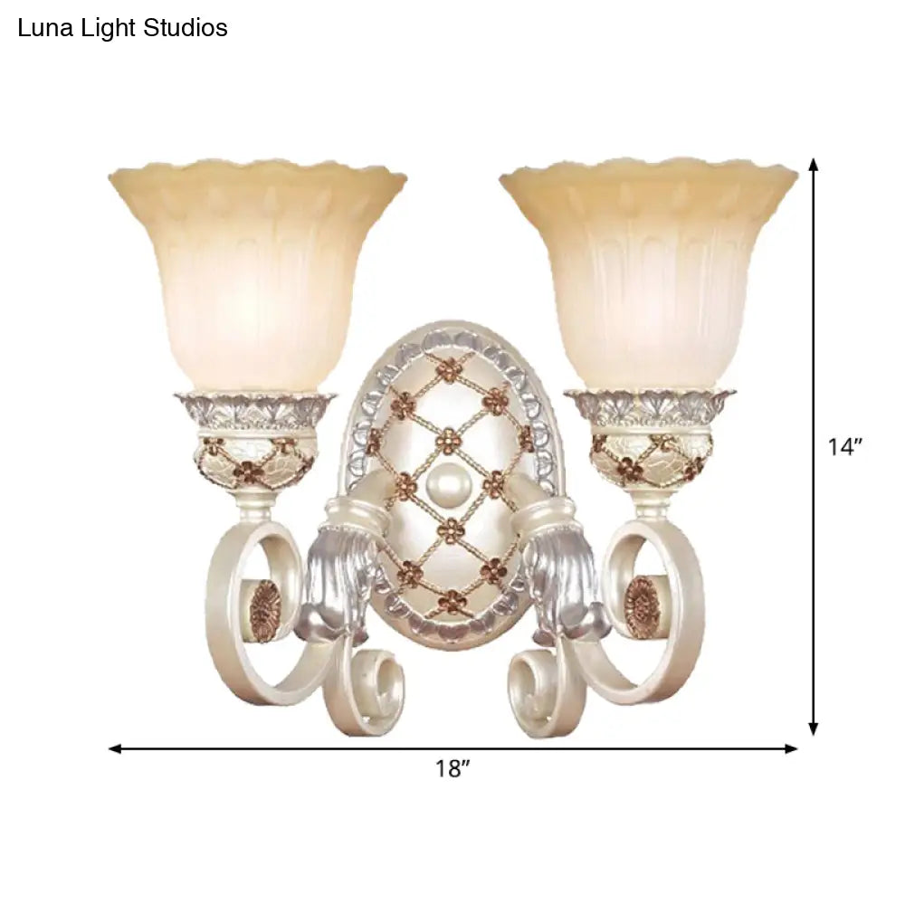 DecorBites™ French Country Blossom Wall Sconce - Opaline Glass Lighting with Swirl Arm in Gold
