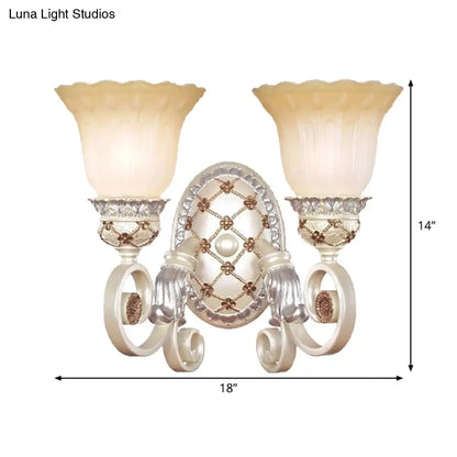DecorBites™ French Country Blossom Wall Sconce - Opaline Glass Lighting with Swirl Arm in Gold