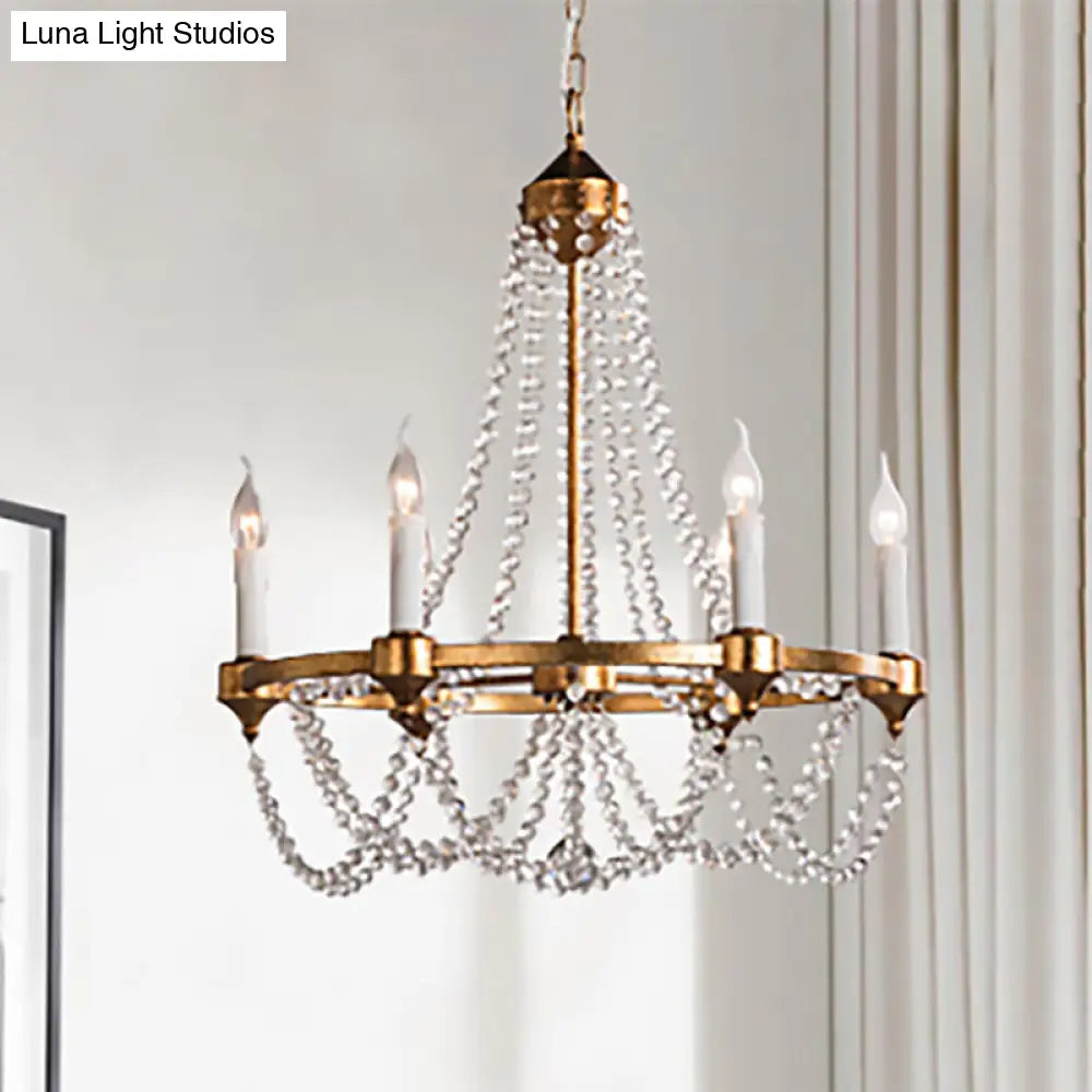 Lámpara de araña de cristal estilo francés campestre con 6 luces en acabado latón antiguo