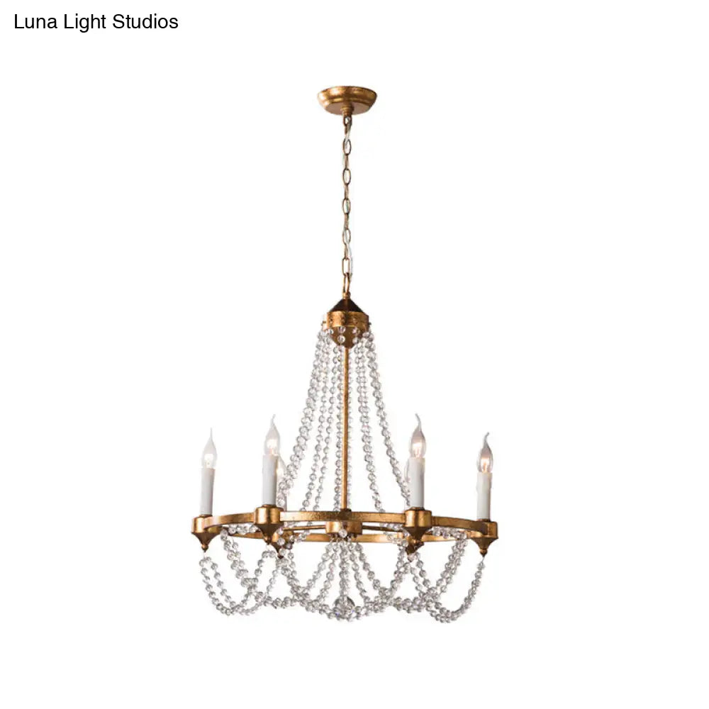 Lámpara de araña de cristal estilo francés campestre con 6 luces en acabado latón antiguo