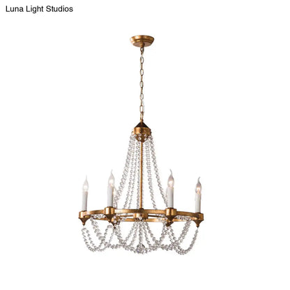 Lámpara de araña de cristal estilo francés campestre con 6 luces en acabado latón antiguo