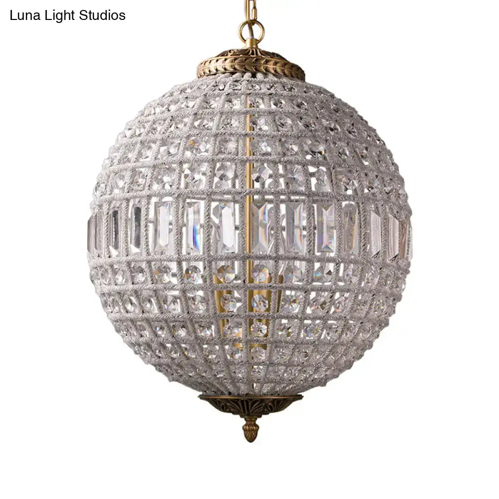 DecorBites™ French Country globe pendant chandelier with gold crystal shade and brass suspension light type fixture