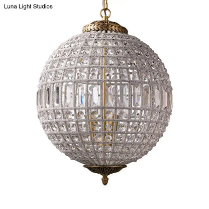 DecorBites™ French Country globe pendant chandelier with gold crystal shade and brass suspension light type fixture