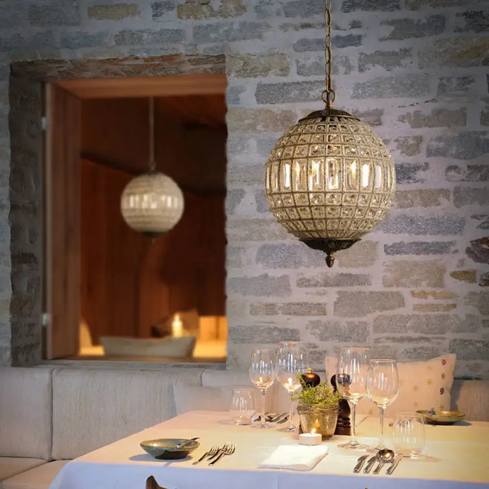 Decorbites™ french country globe pendant chandelier with crystal shade and dark metal frame light type suspension lamp