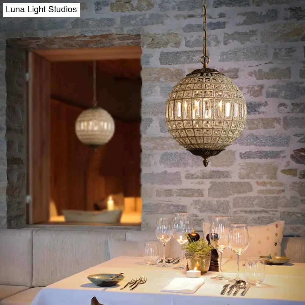 DecorBites™ French Country Globe Pendant Chandelier - Crystal-Encrusted Brass Suspension Lamp