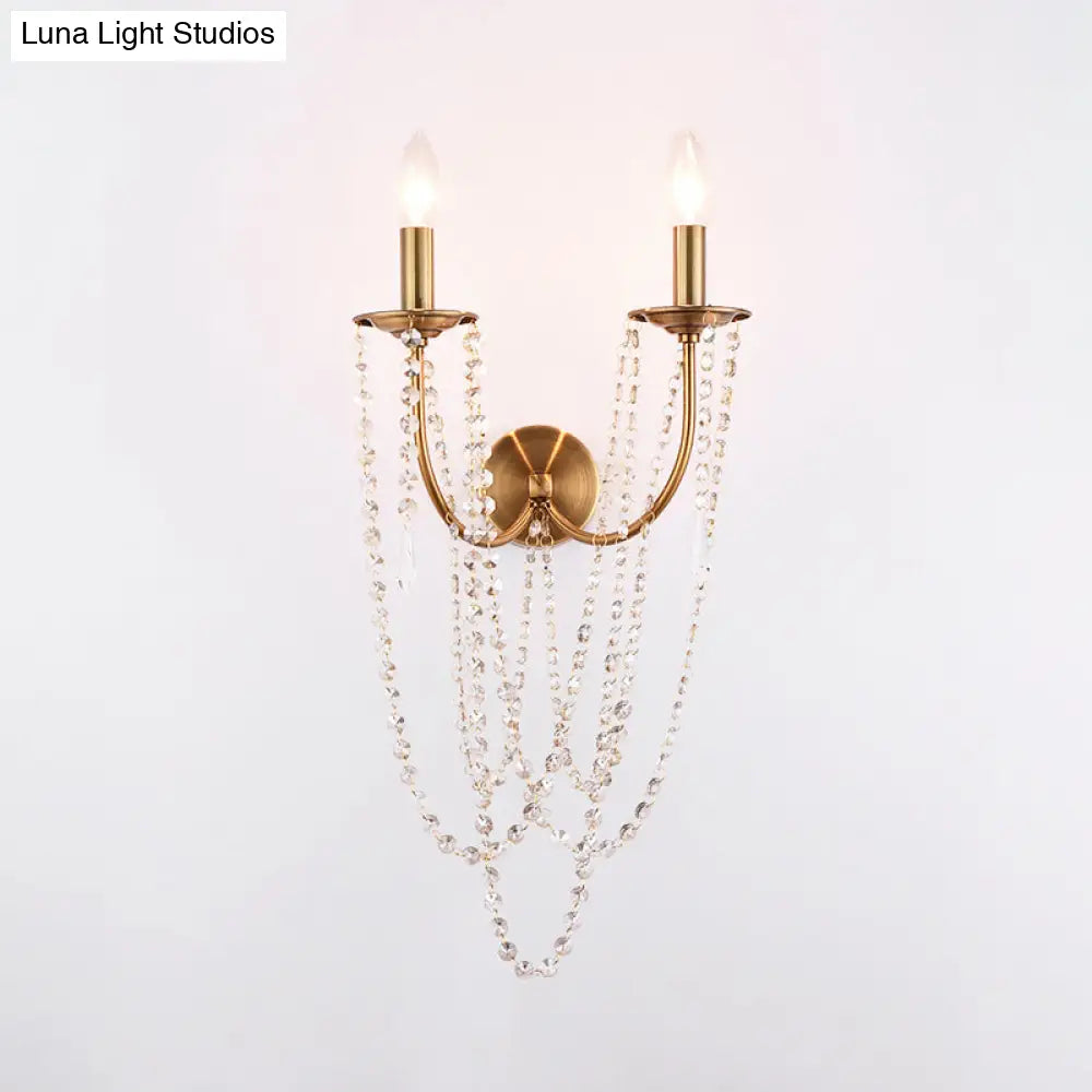 DecorBites™ DecorBites™ French Country Gold Wall Sconce with Crystal Bead Strand - 2 Light Fixture