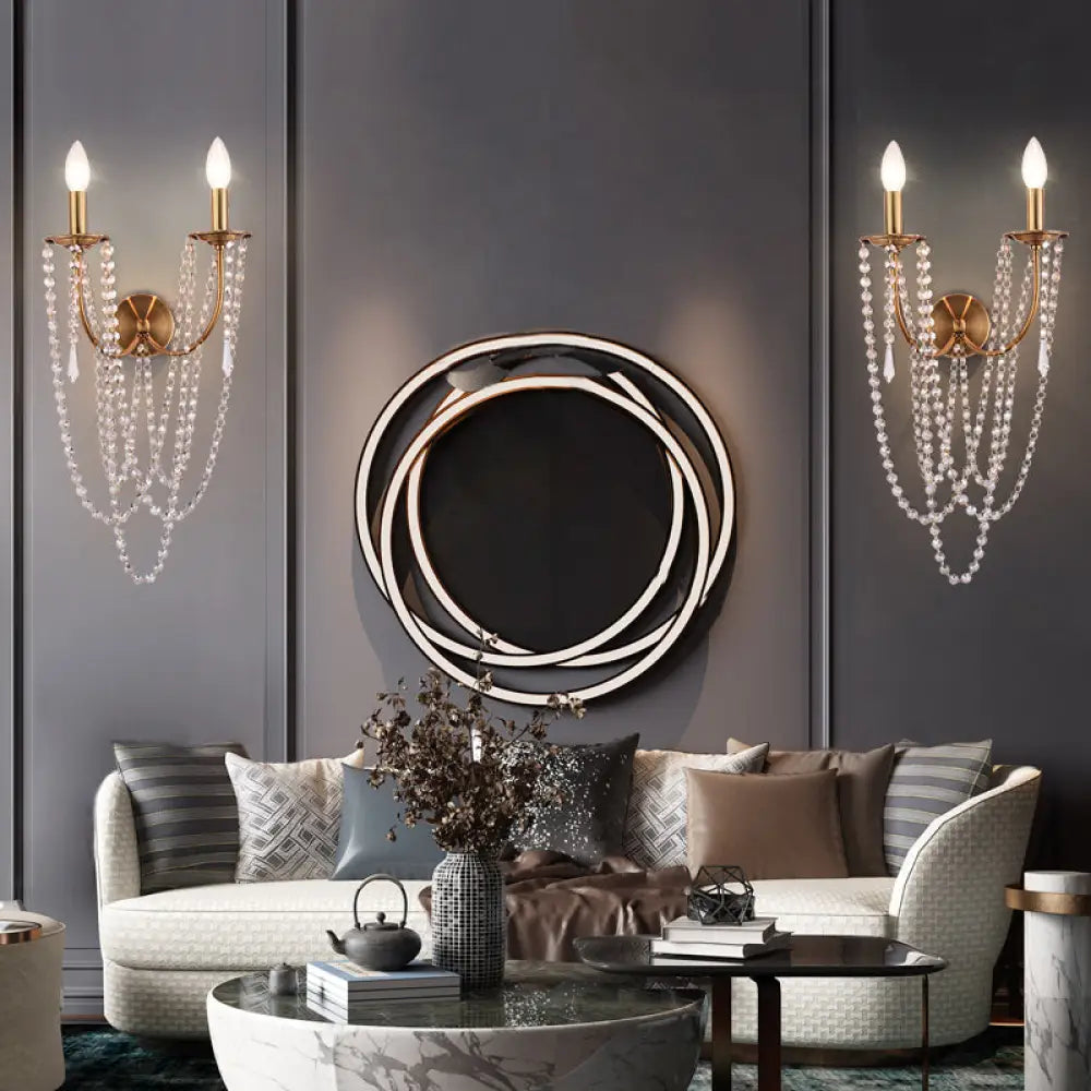 DecorBites™ DecorBites™ French Country Gold Wall Sconce with Crystal Bead Strand - 2 Light Fixture