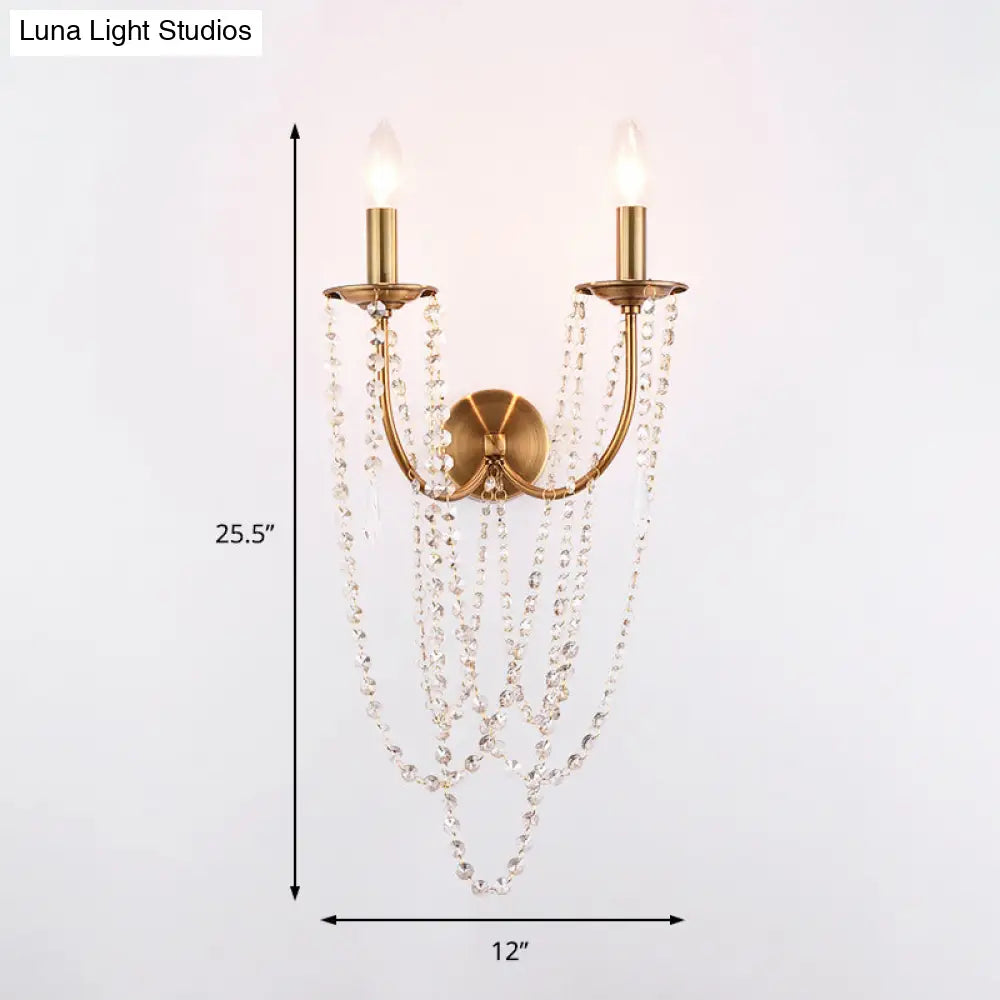 DecorBites™ DecorBites™ French Country Gold Wall Sconce with Crystal Bead Strand - 2 Light Fixture
