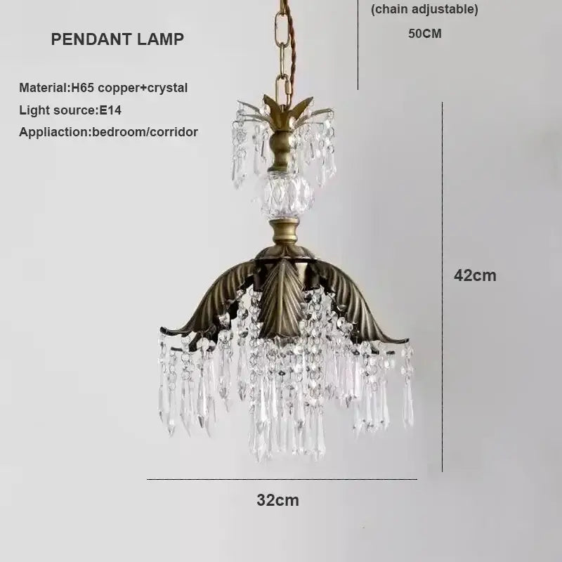 Antique brass pineapple-shaped pendant light with dangling crystal droplets for french countryside decorbites chandelier