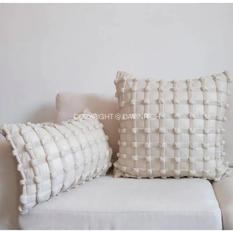 Cream-colored cream decorbites french cream cushion cover with textured quilted pom-pom pattern for living room decor