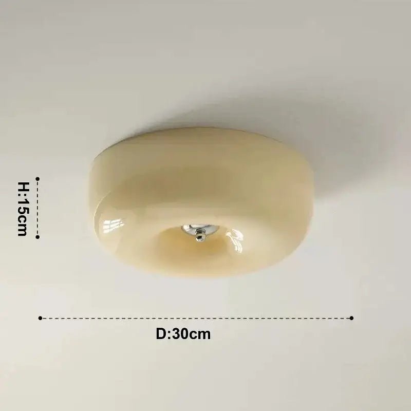 Cream-colored glossy ceramic french cream ceiling lamp with metallic mounting for warm bedroom decorbites lighting