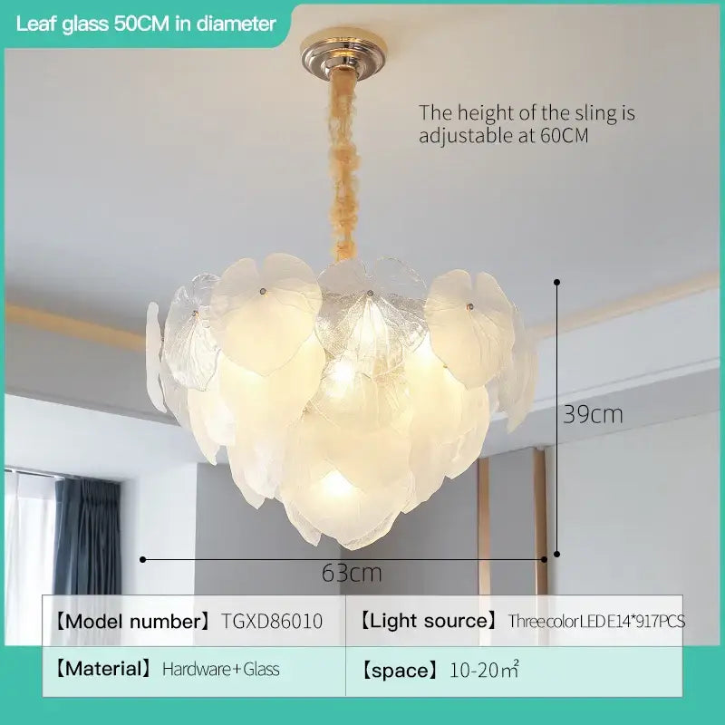 A delicate cream crystal chandelier with white petal glass and gold-toned fixture by decorbites french cream