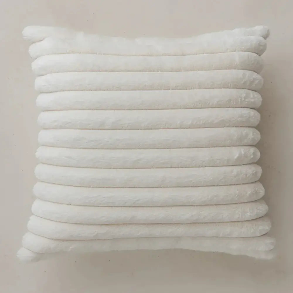White plush pillow cover with textured ribbed design french cream jacquard decorbites for living room decor