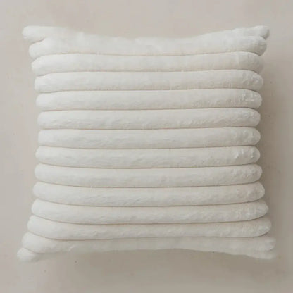 White plush pillow cover with textured ribbed design french cream jacquard decorbites for living room decor