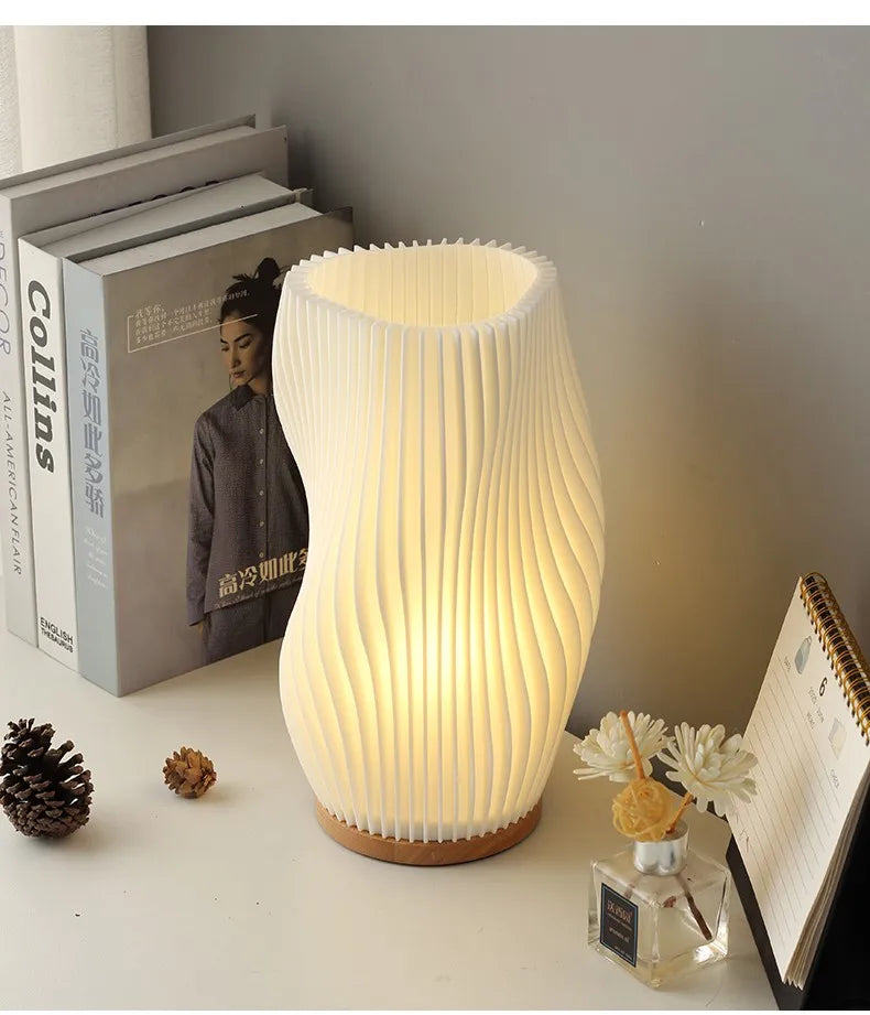 French cream style 3D desk lamp ins internet red pleated bedroom bedside lamp study coffee shop card seat atmosphere