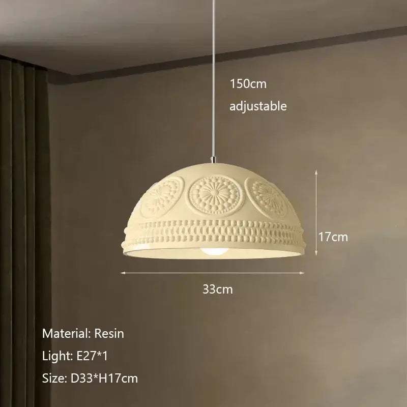 Cream-colored resin pendant light with embossed floral and beaded patterns french cream style led chandelier decorbites french cream