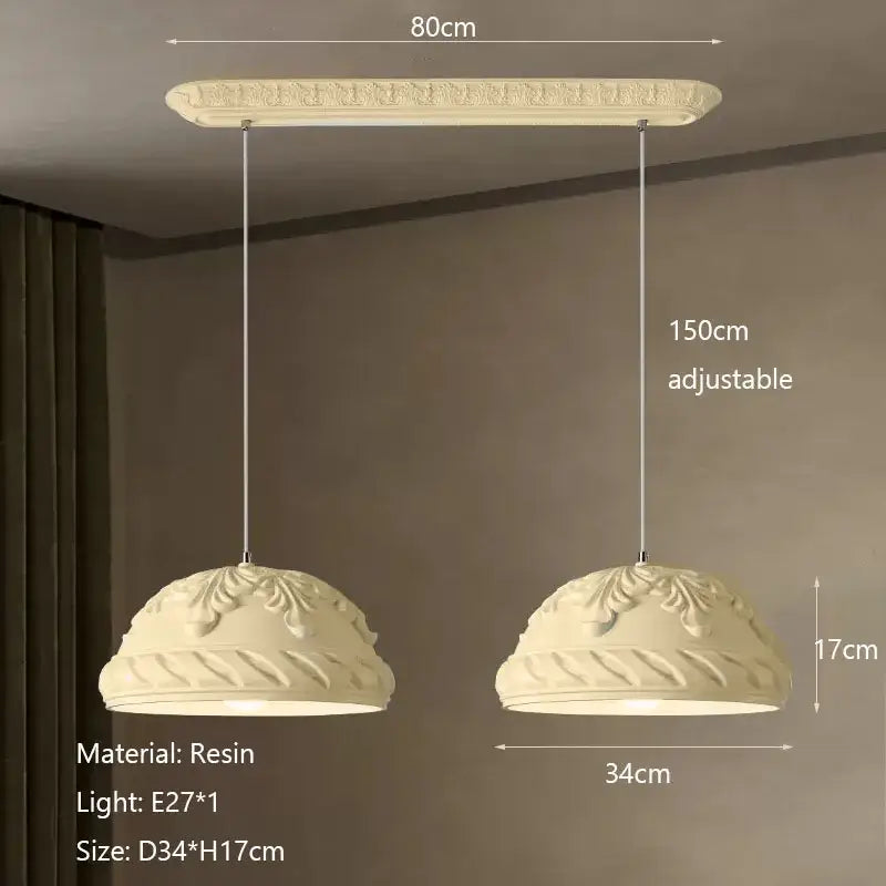 Cream-colored resin pendant light with ornate dome-shaped shade and decorative ceiling mount for french cream style led decorbites chandelier