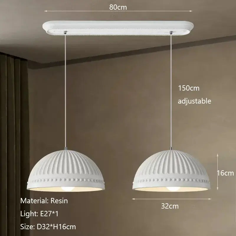 White resin pendant light with ribbed dome shade and beaded trim in decorbites french cream style led chandelier
