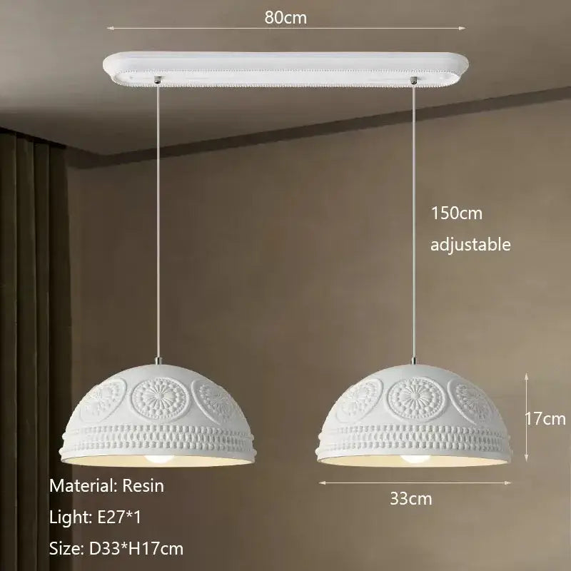 White resin french cream style led pendant light with intricate floral beaded patterns for dining room decorbites french cream
