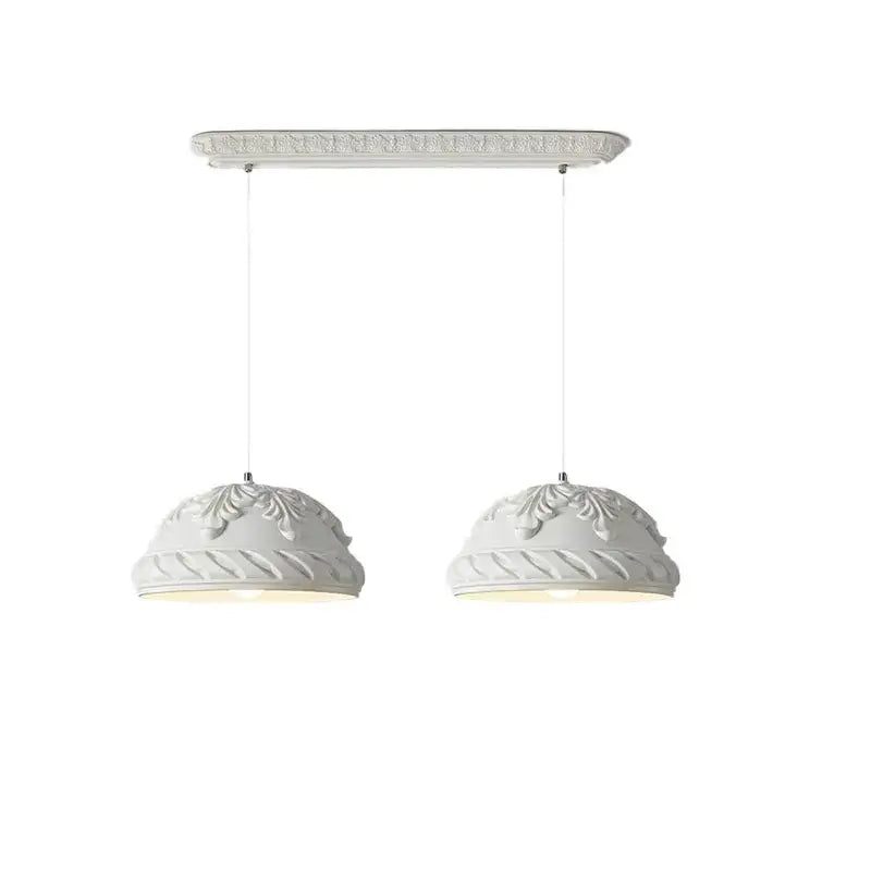 White ornate double pendant light fixture with floral scrollwork in decorbites french cream style led chandelier for dining room