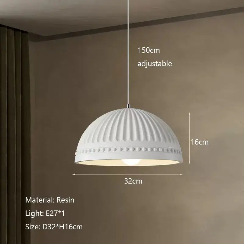 White resin french cream style led chandelier with ribbed dome and beaded trim for dining room and kitchen decorbites french cream