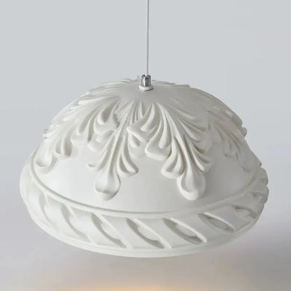 White ornate dome-shaped pendant light with intricate leaf and scrollwork detailing decorbites french cream style led chandelier
