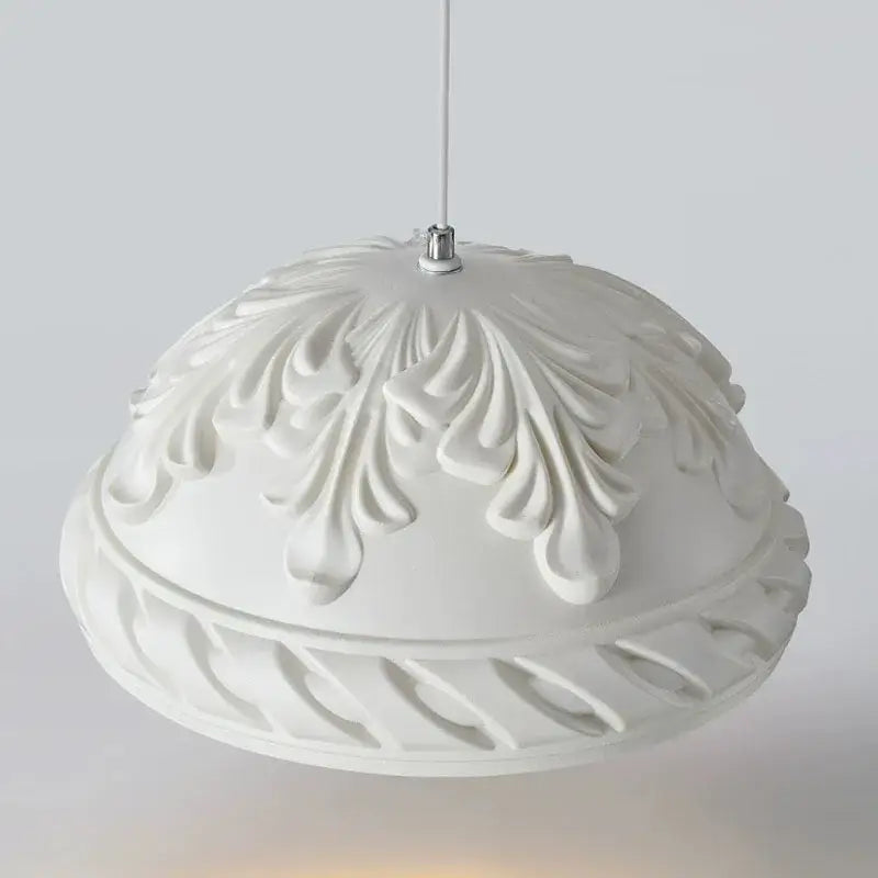 White ornate dome-shaped pendant light with intricate leaf and scrollwork detailing decorbites french cream style led chandelier