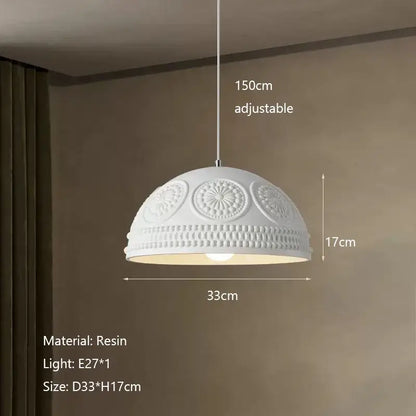 White resin french cream style led pendant light with embossed floral and beaded patterns for dining room decorbites french cream
