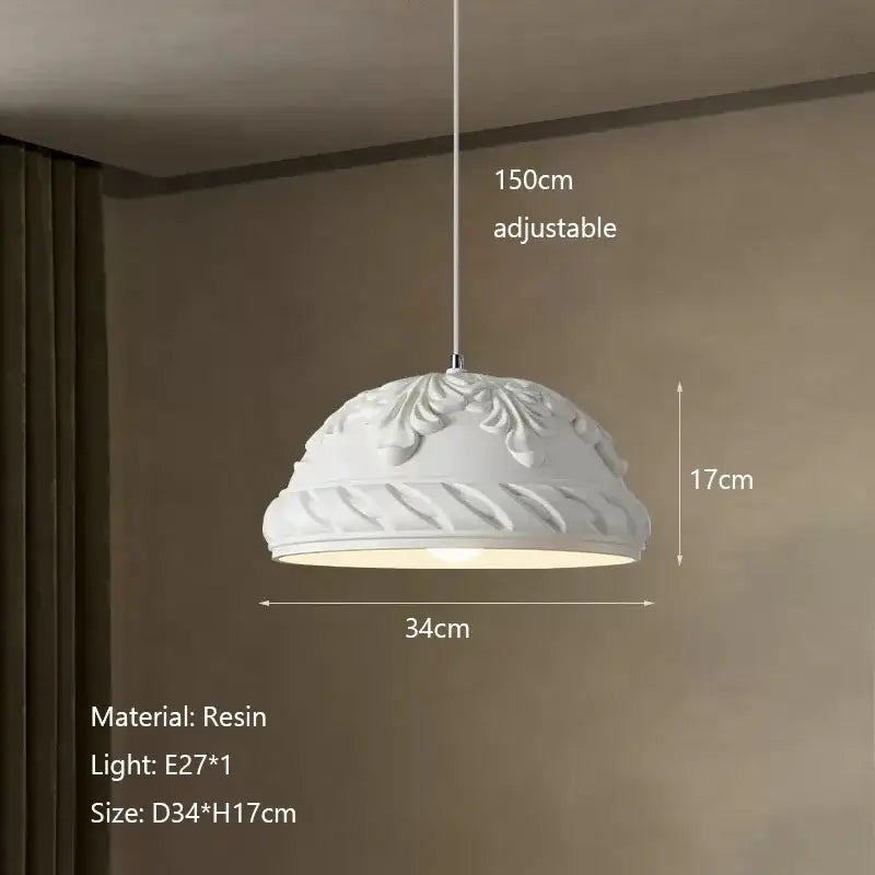 White resin pendant light with intricate floral and ribbed detailing in decorbites french cream style led chandelier for dining room