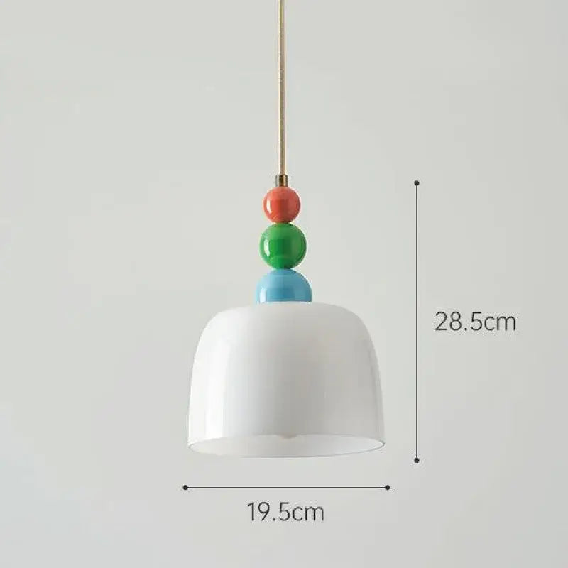 White ceramic pendant light with brass chain and colorful beads in orange green and blue for decorbites french cream chandelier