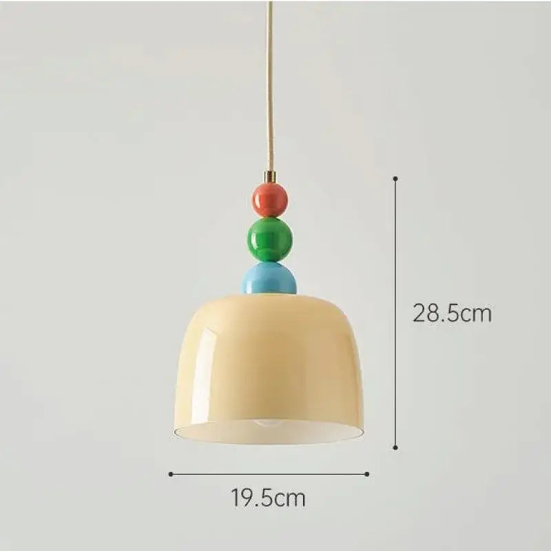 Pastel yellow ceramic pendant light with stacked colorful spherical beads in decorbites french cream style chandelier