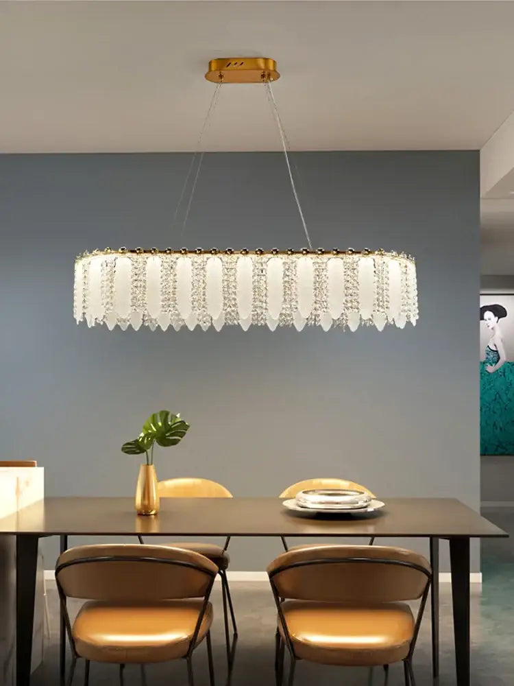 Gold-toned decorbites french cream wind crystal chandelier with cascading white and clear droplets for living room decor