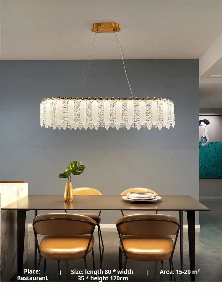 Gold-toned oval decorbites french cream chandelier with cascading white crystal teardrop pendants for living room decor