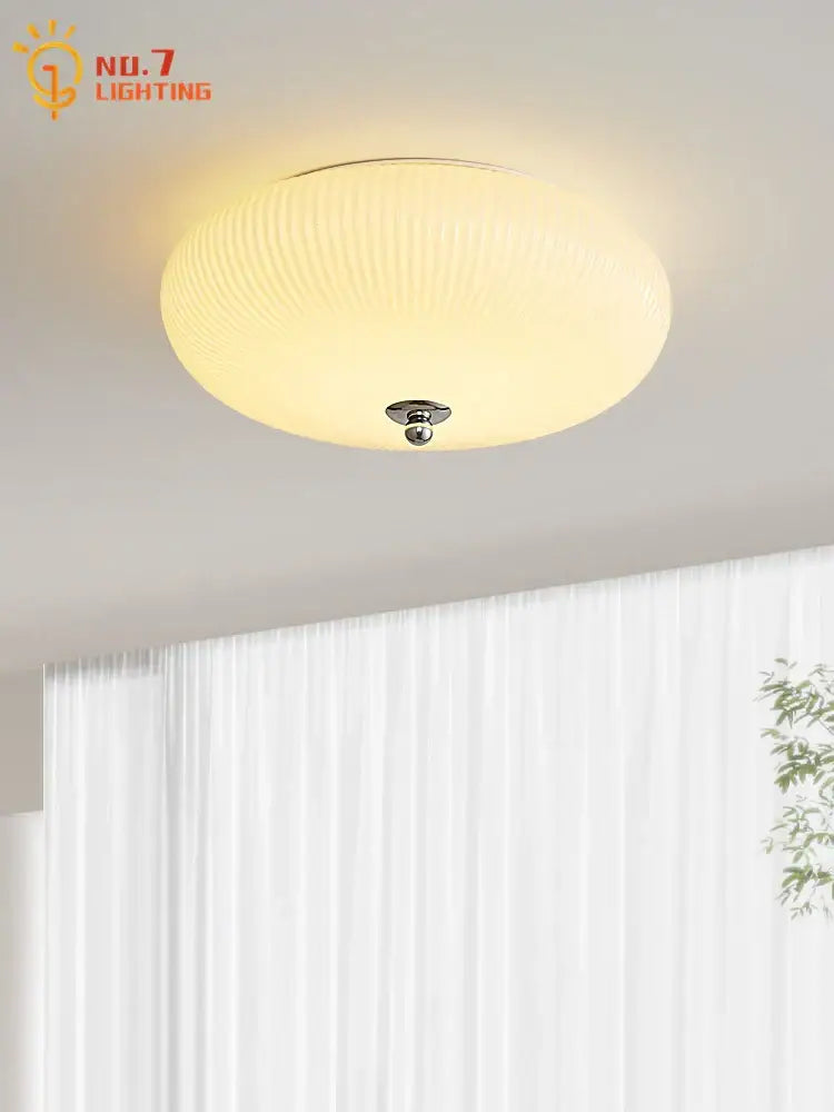 Warm-toned cream wind ribbed glass ceiling lamp with chrome finish for bedroom decorbites cream wind fixture