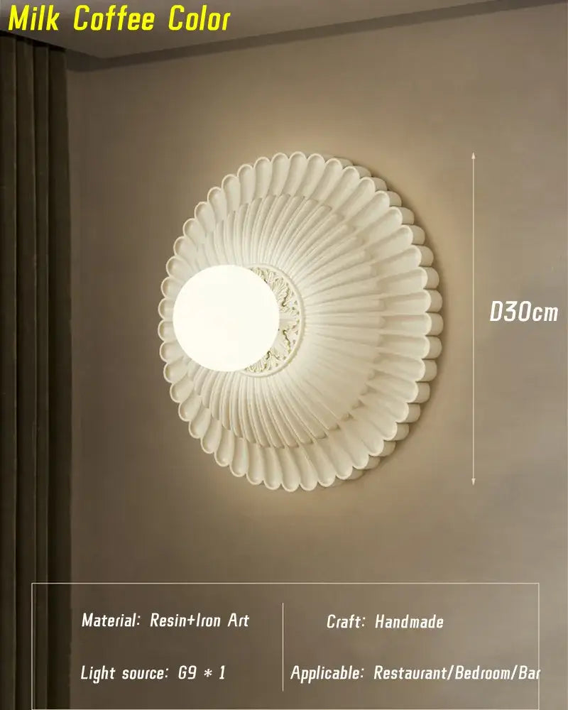 French cream wind wall lamp featuring a white handmade resin and iron scalloped petal design by decorbites french cream