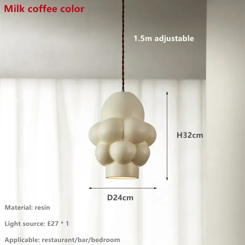 Milk coffee colored resin pendant light with unique cloud-like bubble cluster design for decorbites french creamy wind dining room decor