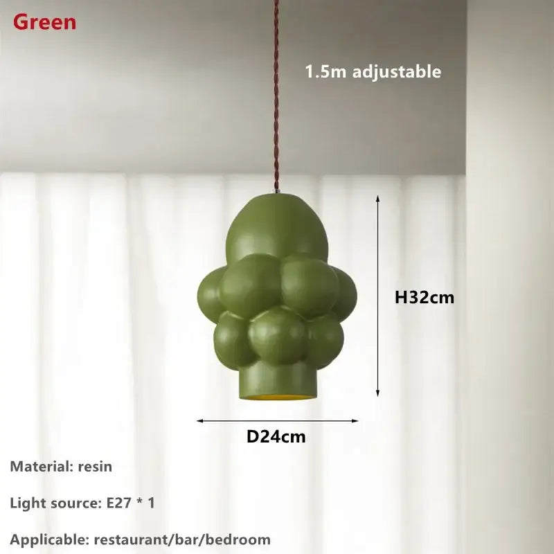 Olive green resin pendant light with rounded bubble cluster and adjustable 1.5m cord for decorbites french creamy dining room decor