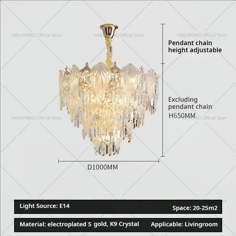 A luxurious gold-toned decorbites french crystal chandelier with cascading k9 crystal prisms pendant light for dining room decor