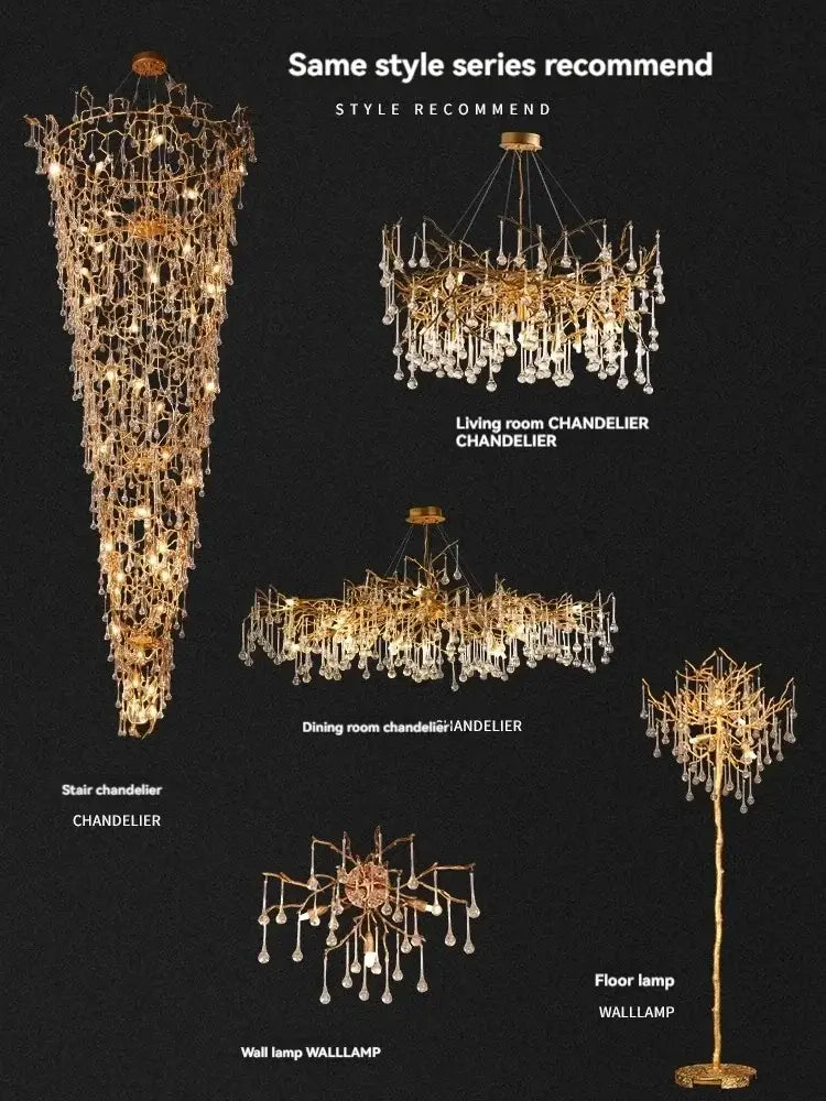 Golden french crystal chandelier with cascading crystal droplets and intricate metalwork for dining room decorbites french crystal