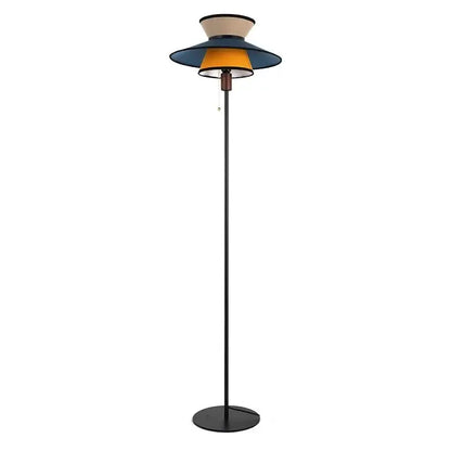 Modern floor lamp with tiered navy blue beige and warm yellow-orange shade decorbites french design vertical for living room