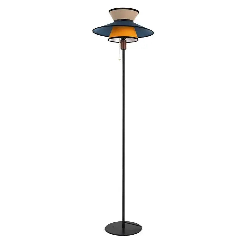 Modern floor lamp with tiered navy blue beige and warm yellow-orange shade decorbites french design vertical for living room